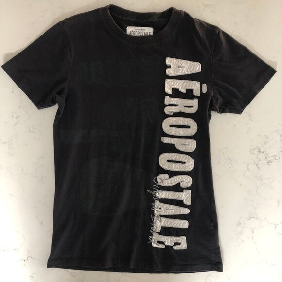 Aeropostale 1987 Casual Sht Slv Crew Nk Cotton Graphic T-Shirt Top Blk Wht Sz XS - Picture 9 of 9
